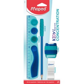 Maped -4-piece set Kidy Learn Concentration - Ruler - Pencil sharpeners - Eraser - Graphite relaxing tip - Sensory stimulation - improve concentration - recommended by teachers