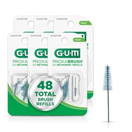 GUM Proxabrush Go-Betweens Refills - Tight - Compatible with GUM Permanent Handle -Reusable Interdental Brushes for Tight Teeth - Soft Bristled Dental Picks, 8 Count(Pack of 6)