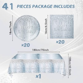 41 Pieces Silver Glitter Tableware Set, Happy Birthday Table Decorations Glitter Diamonds Silver Birthday Theme Dessert Plates Napkins Tablecloth for 20 Guests Silver Glitter Birthday Party Supplies
