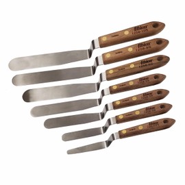 Albion Engineering 1258-G01 7-Piece Classic Offset Caulk Tooling Spatula Set, Stainless Steel with Hardwood Handle