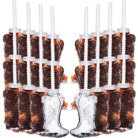 Hoolerry 24 Pcs 17 oz Plastic Cowboy Boot Cups Cowgirl Mugs with Straws and Lids Reusable Cowboy Cups for Baby Shower Rodeo Themed Birthday Party Decorations Supplies Western Accessories