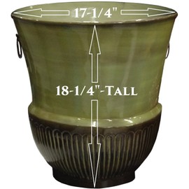 Robert Allen MPT01823 Croft Urn Ironstone Metal Planter Flower Pot, 17", Basil Green Color