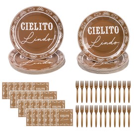 Ambercalm 96 Pcs Cielito Lindo Baby Shower,Mexican Theme White Talavera Tableware Baby Shower Party Decoration Paper Plates and Napkins Sets,Cielito Lindo Party Decoration