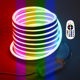 Samsion RGB Neon Light Strip 16.4FT/5M Multicolor Neon Rope Lights Indoor Outdoor Led Strip Lights Waterproof 80LEDs/M AC 110V~130V Color Changing Ne on LED Lights for Bedroom Home Commercial Lighting