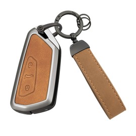 Ysbxitu For VW Scratch-Resistant Car Key Case Eui Leather Key Case Fits VW Golf 8 Seat Leon MK 4 Tarraco Ateca Octavia Scratch-Resistant Key Fob Case Car Keychain 3/5 Buttons, 3-Button A Brown