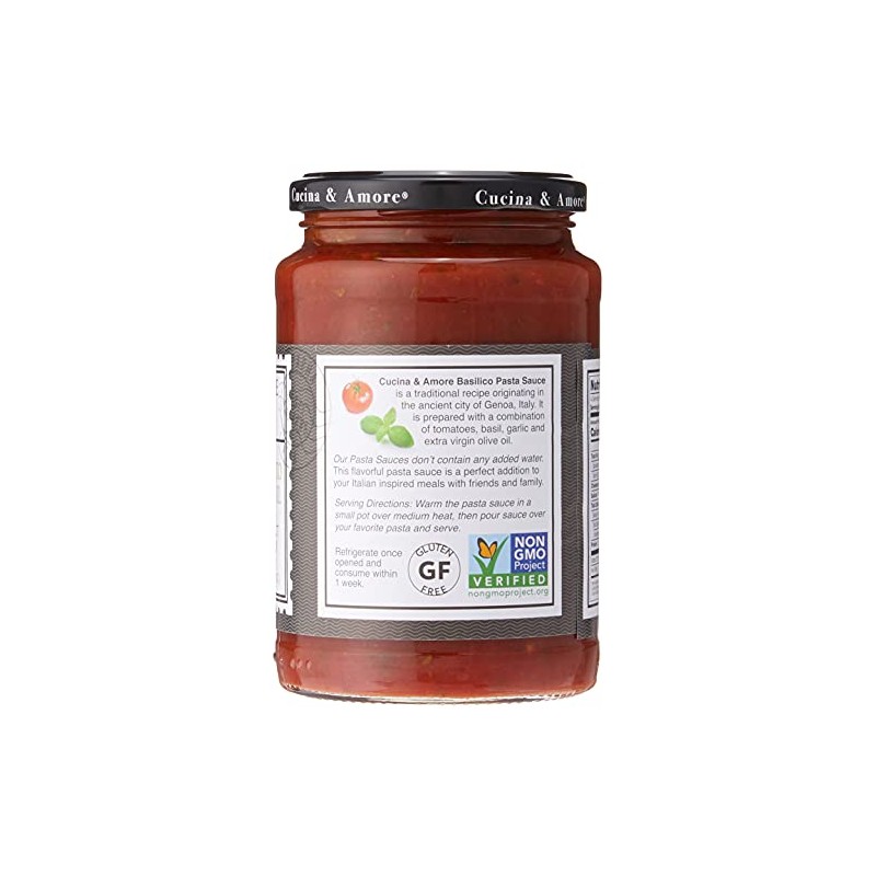 Cucina & Amore Italian Pasta Sauce Basilico Tomato, Basil &
