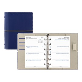 Filofax Domino Organizer, Pocket Size, Navy - Leather-Look, Contrast Stitching, Six Rings, Week-to-View Calendar Diary, Multilingual, 2025 (C027984-25)