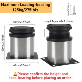 TamBee Furniture Cabinet Metal Legs Adjustable Stainless Steel Kitchen Feet Round Black and Silver 50 x 60 x 60mm Pack of 4