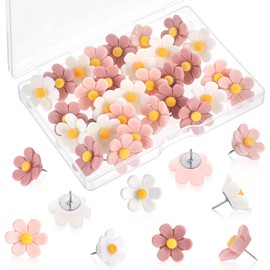 Pack of 30 Flower Pins for Notice Board, Creative Decorative Pin Board Needles, Push Pins, Cute Thumbtacks for DIY, Pins for Cards, Cork Board, Photo Display, Office, Home