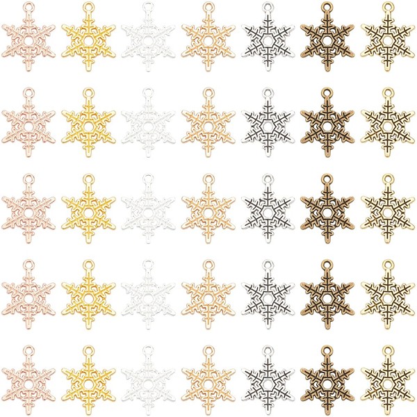 SUNNYCLUE 1 Box 70Pcs 7 Colors Alloy Snowflake Charm Metal