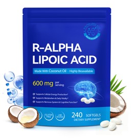 R-Alpha Lipoic Acid Softgels, 600 mg R-ALA per Serving with MCT Oil, Antioxidant Support, 240 Softgels