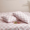 KAREVER Pink Grid Bed Sheet Set Pink White Checkered 4