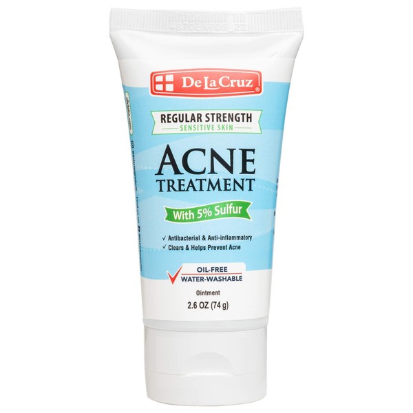 De La Cruz 5% Sulfur Ointment Acne Treatment - Medication to Clear Cystic Acne Pimples and Blackheads on Face and Body - Made in USA - 2.6 oz Tube