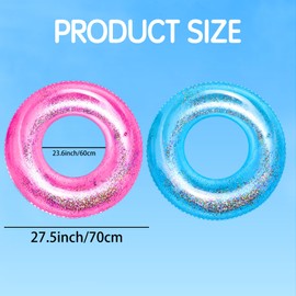 Inflatable Pool Floats, 2 Pack Swim Tubes Rings, Resistant Sparkly Confetti Tube Water Toys for Kids Lake Games Hawaiian Beach Summer Swimming Pool Party Favors Decorations, Pink and Blue