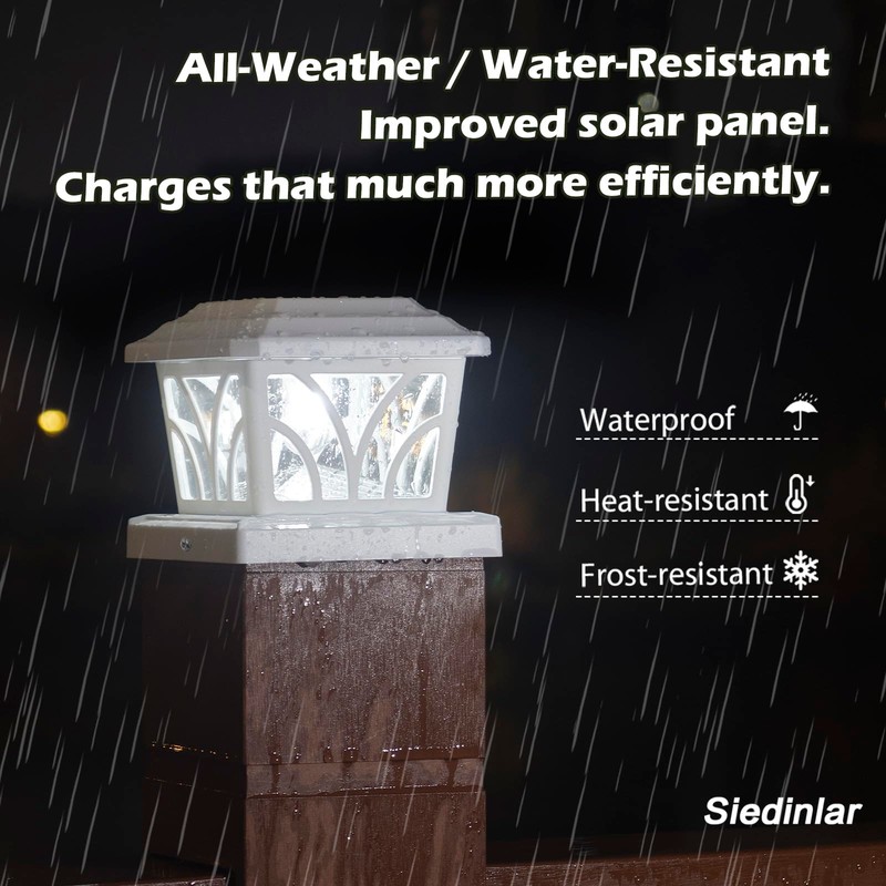 SIEDiNLAR Solar Post Cap Lights Outdoor, Aluminum Glass 2 Modes