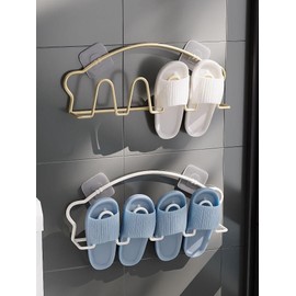 No-Drill Wall-Mounted Slipper Rack for Bathroom & Door White Dual-Layer 4-Row
