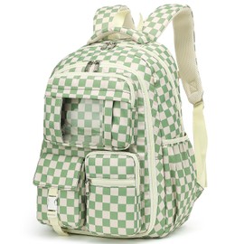 Dezcrab Backpack for Girls - Teens Bookbag - Kids School Bags (Checkered Green)