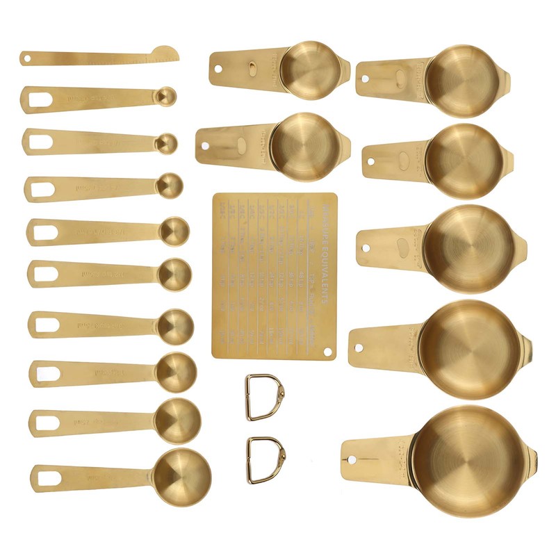 18PCS Measuring Cup Stainless Steel Gold Coffee Spoon Cup Set