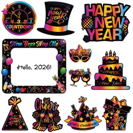 11pcs Happy New Year Glow Magnets, PHOGARY 2026 New Years Eve Holiday Metal Door Decoration Magnetic Stickers for Cruise Door Stateroom Cabin Door Decor Fridge Refrigerator Car