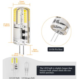 DiCUNO G4 3W Bi-pin LED Bulb, 30W T3 Halogen Bulb Equivalent, AC/DC 12V, Daylight White 6000K, 250lm, Non-dimmable, G4 LED 12V for Landscape Lighting, Under Cabinet Light, 10-Pack