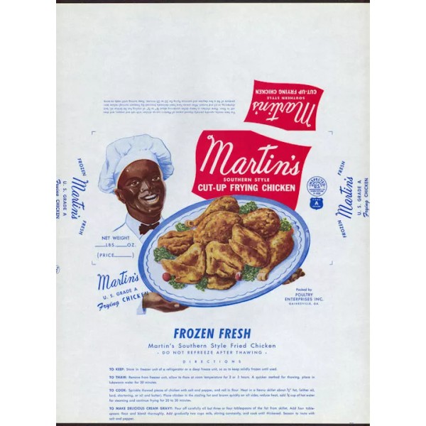 1950s Large Martin's Southern Style Frying Chicken Box Wrapper Superb