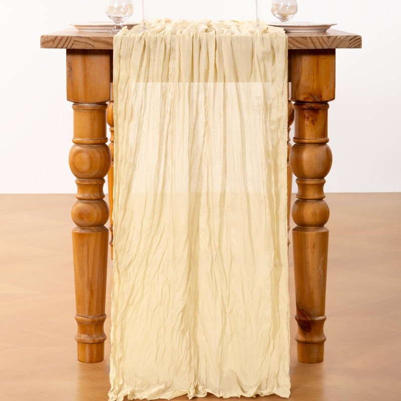 DeZerlor Beige Cheesecloth Table Runner 1 Pack Summer Boho Runner