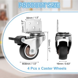 PATIKIL 1.5 Inch Caster Wheels, 4 Pcs Swivel Casters with Break L-Bracket 44 Lb Capacity Per Caster for Furniture Office Chairs Carts and Cabinets, Brown