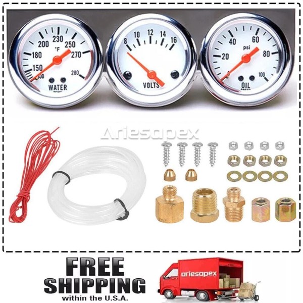 ariesapex 2" 52mm Chrome Car Triple Gauge Set Kit 3