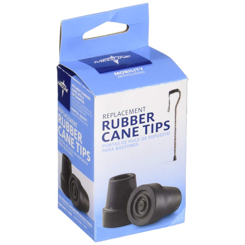 Medline Cane Replacement Tips, Black