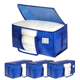 VTSVTS Blue Heavy Duty Moving Bags, 4 pcs Large Storage Bins with Lids, 29 x 14 x 14 In Moving Totes for Storing, Packing, Travel, Camping, Moving Supplies
