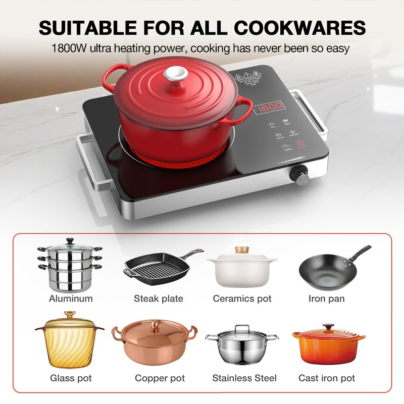Electric Cooktop,Portable Electric Cooktop 1800W Single Burner Stove with Plug,Hot