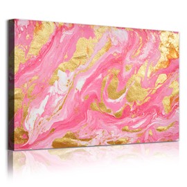 Pink and Gold Marble Wall Art Pink and Gold Pictures Pink and Gold Abstract Painting Pink Abstract Canvas Gold Foil Artwork Pink Marble Canvas Wall Art Pink Modern Paintings 16x24inch No Frame