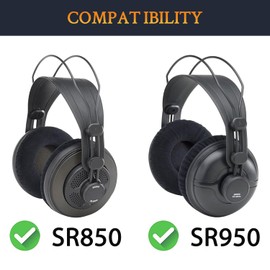 SOULWIT Replacement Earpads for Samson SR850/SR950 Headphones, Ear Pads Cushions with Ice Silk Fabric, High-Density Noise Isolation Foam - Black