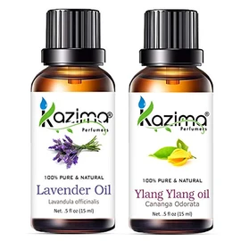 KAZIMA Combo of Lavender Oil and Ylang Ylang Oil - 100% Pure & Natural Essential Oil for Body Massage, Aromatherapy, Hair Growth and Health Boost, 15 ml each