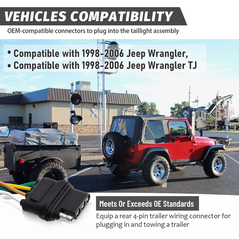 MECMO 4-Way Flat Trailer Wiring Harness 55363 for 1998-2006 Jeep