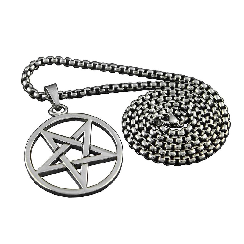 Pagan Wicca Inverted Star Pentagram Pendant Men's 316L Stainless Steel