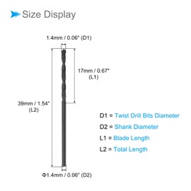 CoCud Twist Drill Bits, 1.4mm Cutting Diameter 0.06" Shank, High-Speed Steel Black Oxide Coating Jobber Bit Set (Applications: for Metal Wood Plastic), 4-Pieces