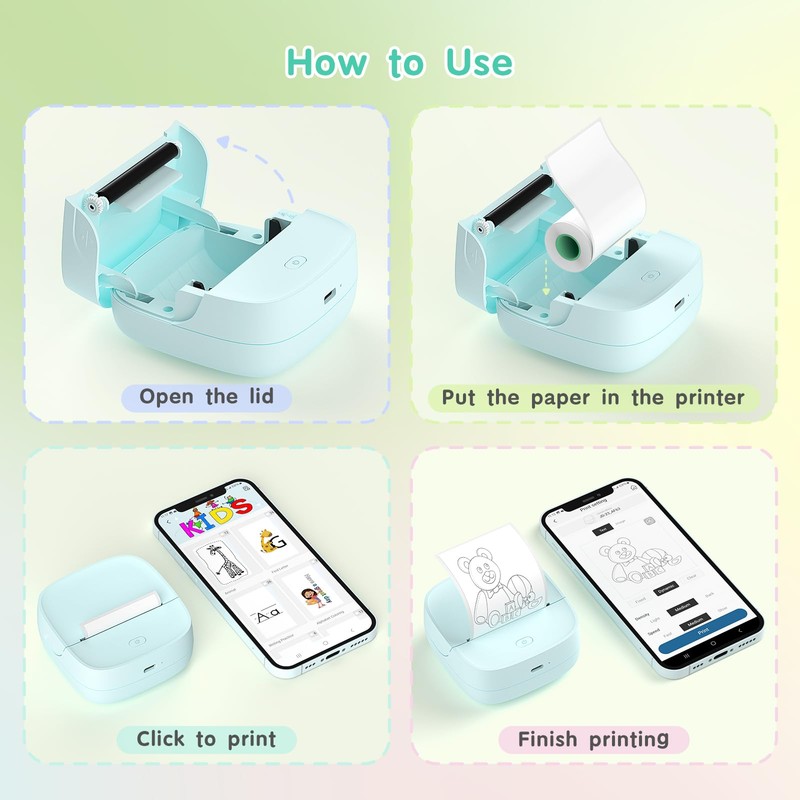 Gloryang JD-23 Sticker Printer, Mini Portable Thermal Printer Print Pod,