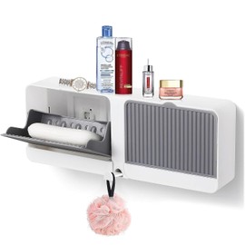 2-in-1 Wall Mounted Soap Dish,Soap Holder with Hooks, No Drilling Soap Bar Holder with Self Draining to Keep Soap Bars Dry, Suit for Shower, Bathroom and Kitchen (Gray)