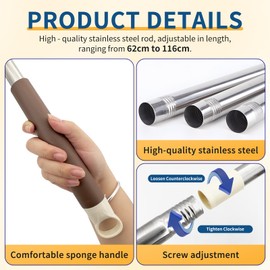 Window Handle Extension with Stick Hooks for Roof Windows, Window Opener with Roof Hooks, Robust 120 cm Window Rod, Stainless Steel Rod with Hooks for Roof Window Roller Blinds, Windows and Window
