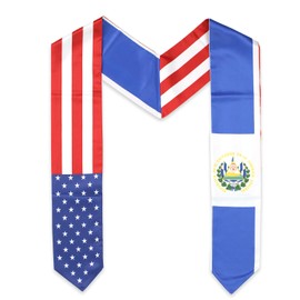 USA And El Salvador Flag Graduation Stole, Satin Embroidery Graduation Sash for International Students, 72 Inch Length.