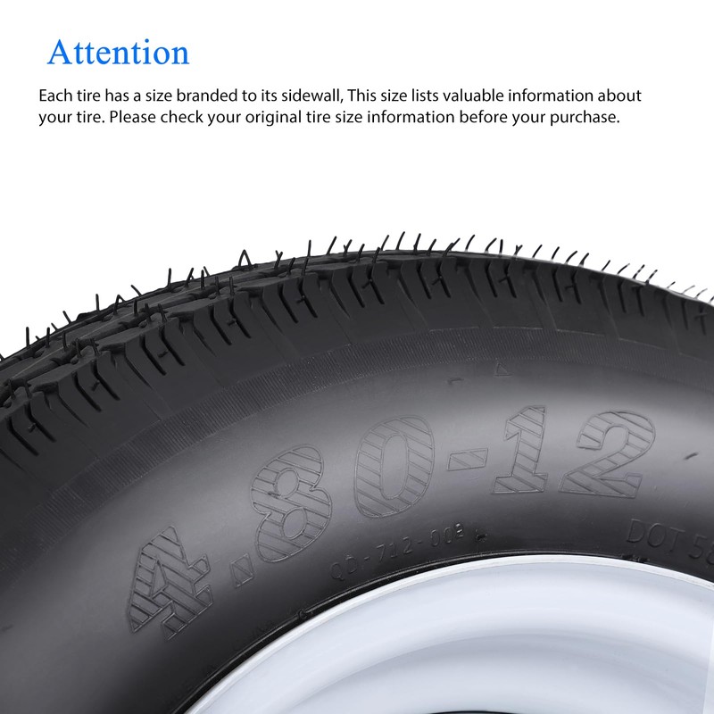 4.80-12 4.80x12 480-12 4.80-12 Trailer Tires with 12" Rims, 4