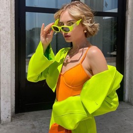 Hycredi Rectangle Sunglasses for Women Men Retro Driving Glasses 90’s Vintage Fashion Irregular Frame UV400 Protection（Yellow/Grey）