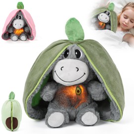 HETIE 30cm Juguete de Peluche, El Aguacate se Convierte en un Burro de Peluche, Juguetes Que Respiran, Brillan y Emiten Sonidos, Compañero de sueño, Peluche de Regalo para niños y niñas (Verde/Gris)