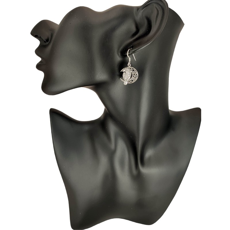 Raven in the Moon Earrings 925 Sterling Silver or 22,