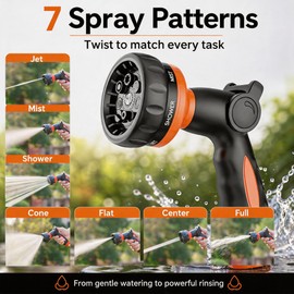 V.C.Formark Garden Hose Nozzle Heavy Duty -Thumb Control Spray Nozzles for Garden Hose High Pressure, 7 Patterns Water Hose Nozzle for Car Wash, Watering Lawn and Pets