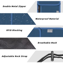 Maiiu Travel Neck Wallet with RFID Blocking – Passport Holder Organizer Neck Pouch – Portable Easy to Conceal Travel Pouch (Dark Blue), Dark Blue, Rfid Blocking