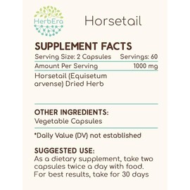 Horsetail 120 Capsules, 1000 mg, Horsetail (Equisetum arvense) Dried Herb (120 Capsules)