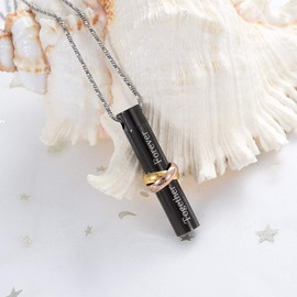Engravable Cremation Urn Necklace for Ashes Cylinder Pendant Ashes Keepsake Memorial Jewelry (Black 2, Stainless Steel)