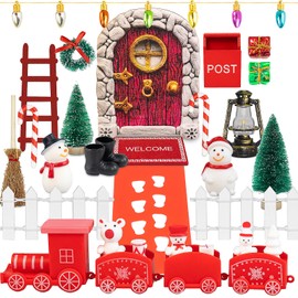 Miniature Gnome Door Set, Gnome Accessories Christmas, Gnome Door Complete Set, with Letter Boxes, Boots, Fence, Christmas Decoration Gnome Door House, Christmas Gnome Set for Children, DIY Gift for